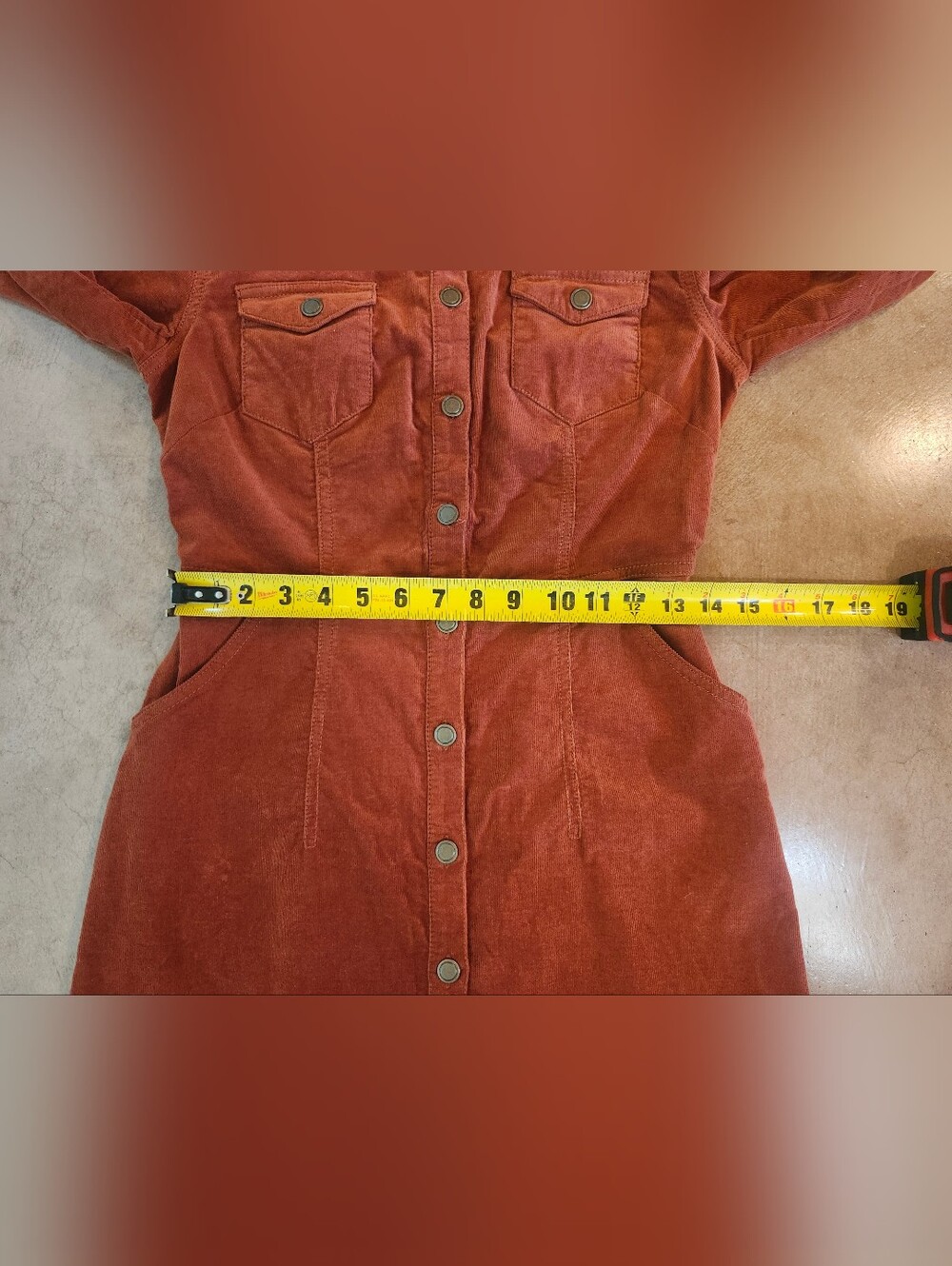 Free People DYNOMITE Rust Burnt Orange Corduroy Mini Dress XS Western Cowgirl - Picture 9 of 11